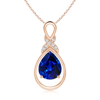 10x8mm AAAA Sapphire Infinity Pendant with Diamond 'X' Motif in Rose Gold