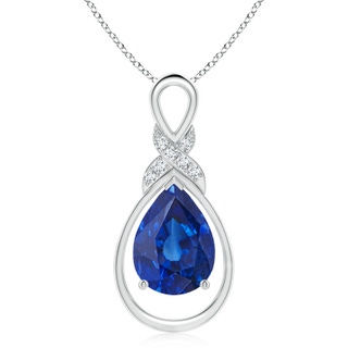 14x10mm AAA Sapphire Infinity Pendant with Diamond 'X' Motif in S999 Silver