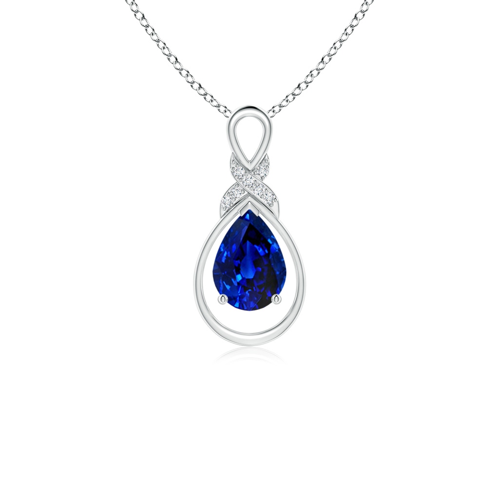 7x5mm AAAA Sapphire Infinity Pendant with Diamond 'X' Motif in S999 Silver