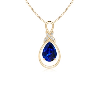 7x5mm AAAA Sapphire Infinity Pendant with Diamond 'X' Motif in Yellow Gold