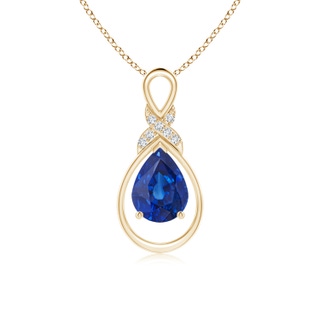 8x6mm AAA Sapphire Infinity Pendant with Diamond 'X' Motif in Yellow Gold