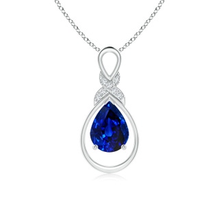 8x6mm AAAA Sapphire Infinity Pendant with Diamond 'X' Motif in White Gold