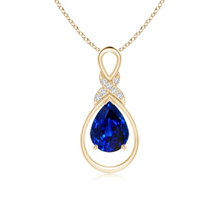 8x6mm AAAA Sapphire Infinity Pendant with Diamond 'X' Motif in Yellow Gold