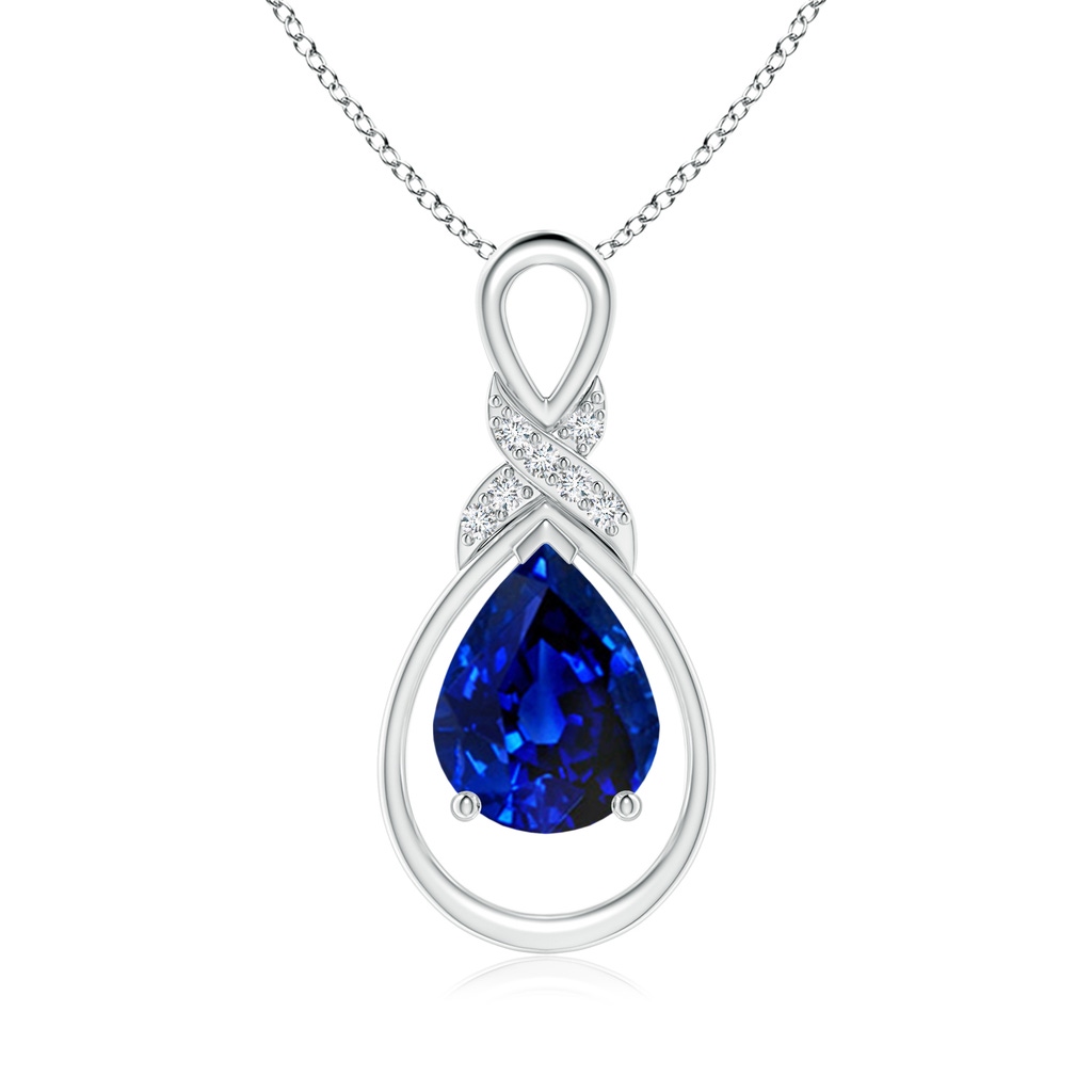 9x7mm AAAA Sapphire Infinity Pendant with Diamond 'X' Motif in White Gold