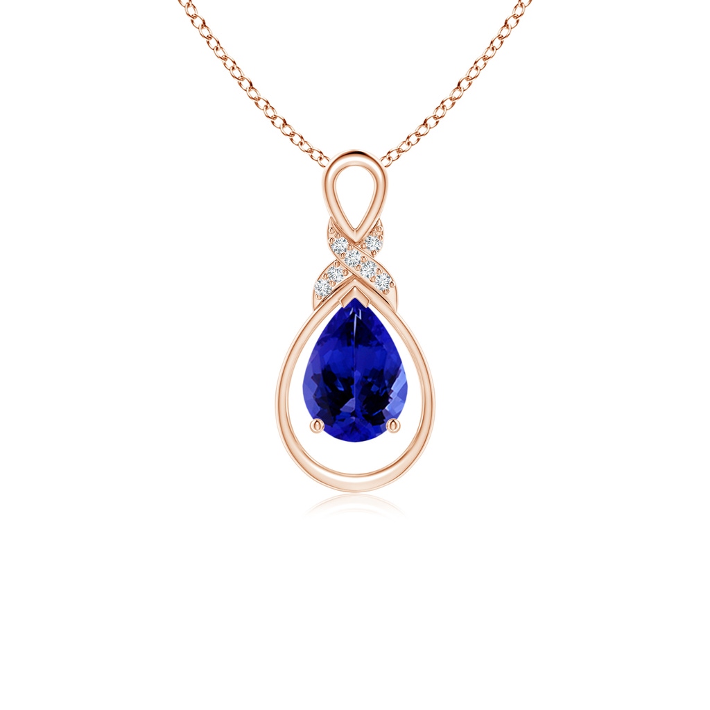 7x5mm AAAA Tanzanite Infinity Pendant with Diamond 'X' Motif in Rose Gold