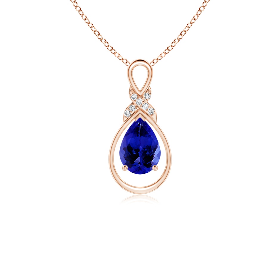 7x5mm AAAA Tanzanite Infinity Pendant with Diamond 'X' Motif in Rose Gold 