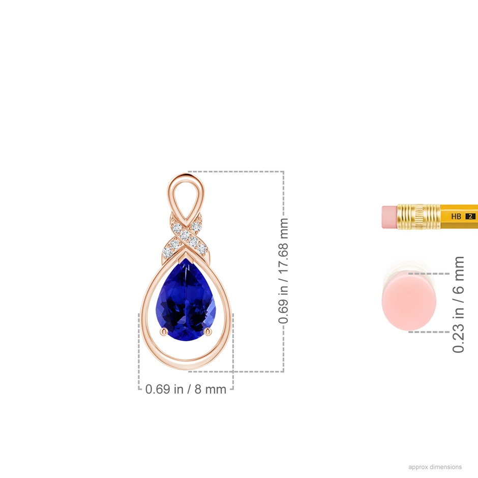 7x5mm AAAA Tanzanite Infinity Pendant with Diamond 'X' Motif in Rose Gold ruler