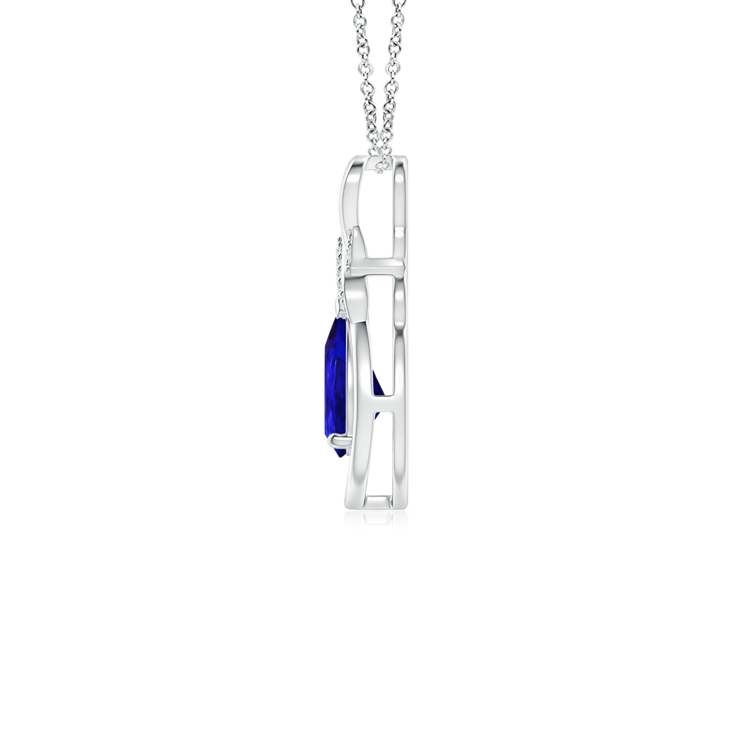 7x5mm AAAA Tanzanite Infinity Pendant with Diamond 'X' Motif in White Gold - side 2