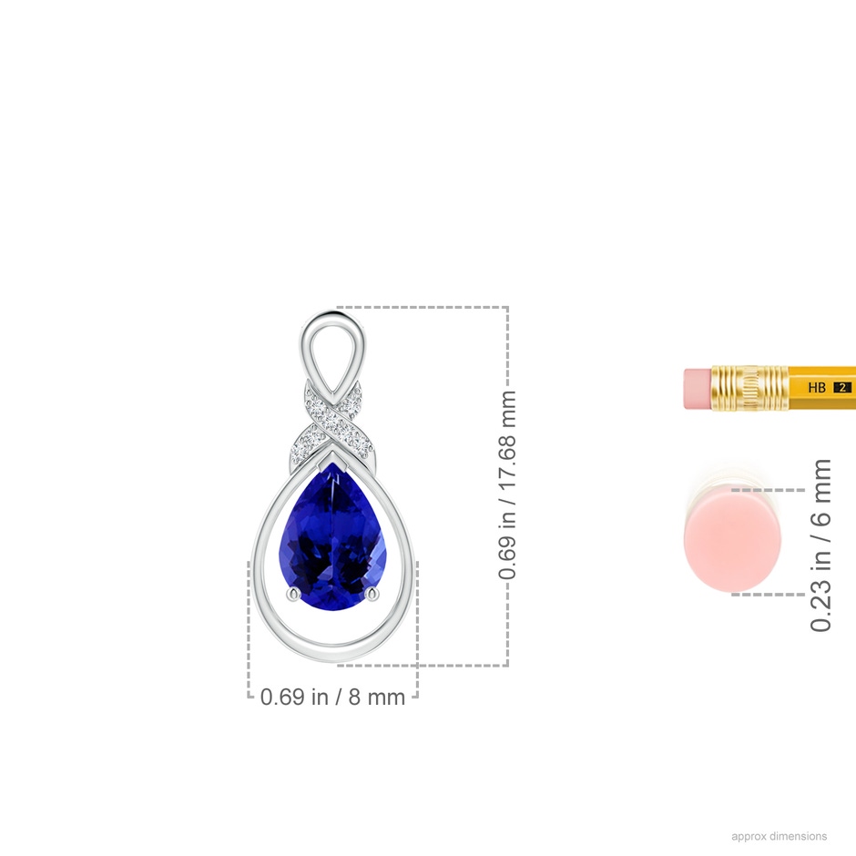7x5mm AAAA Tanzanite Infinity Pendant with Diamond 'X' Motif in White Gold ruler
