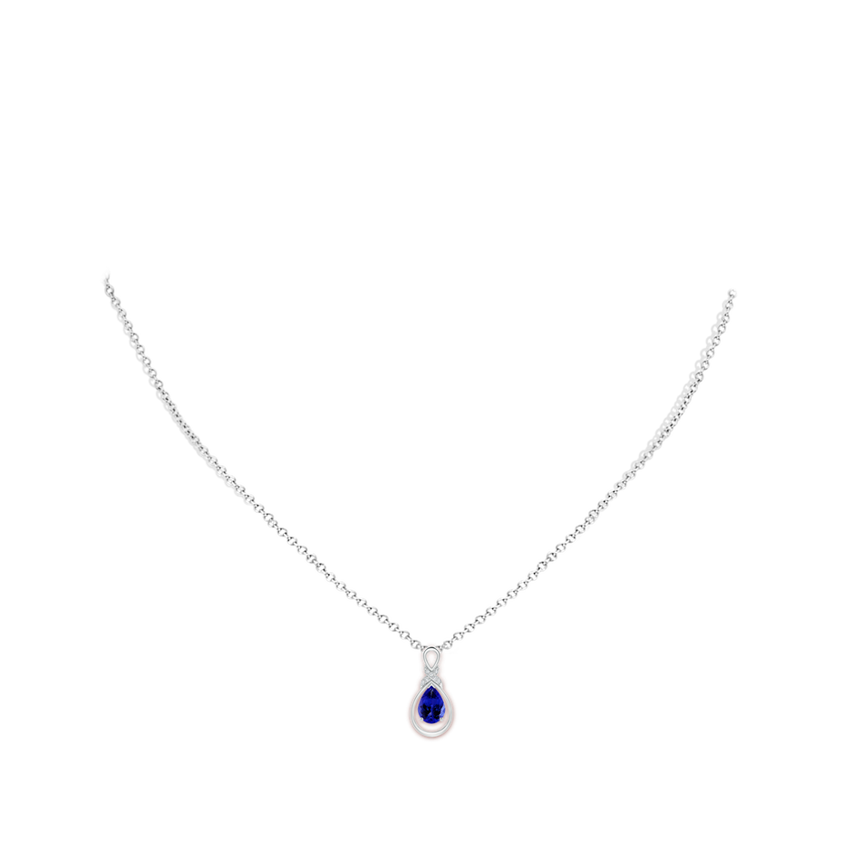 7x5mm AAAA Tanzanite Infinity Pendant with Diamond 'X' Motif in White Gold body-neck