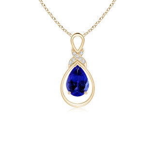 7x5mm AAAA Tanzanite Infinity Pendant with Diamond 'X' Motif in Yellow Gold