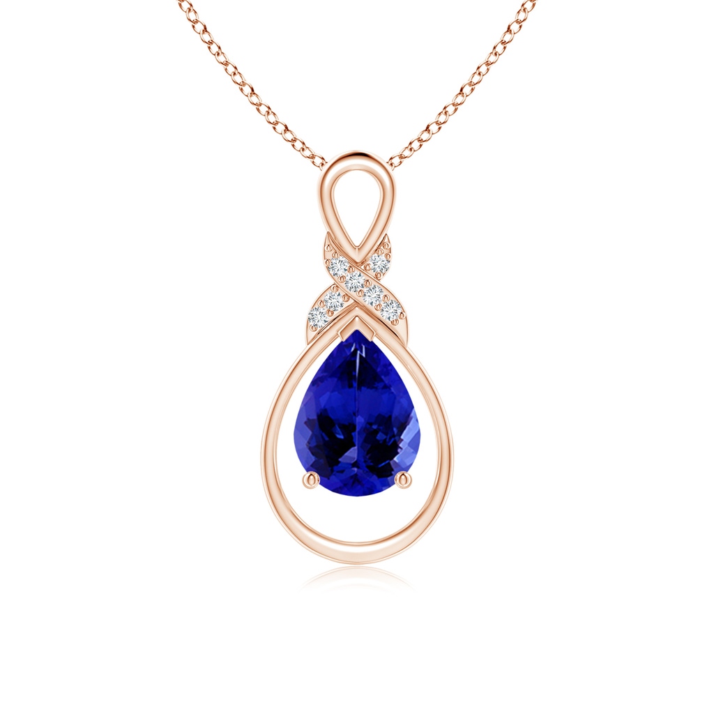 8x6mm AAAA Tanzanite Infinity Pendant with Diamond 'X' Motif in Rose Gold