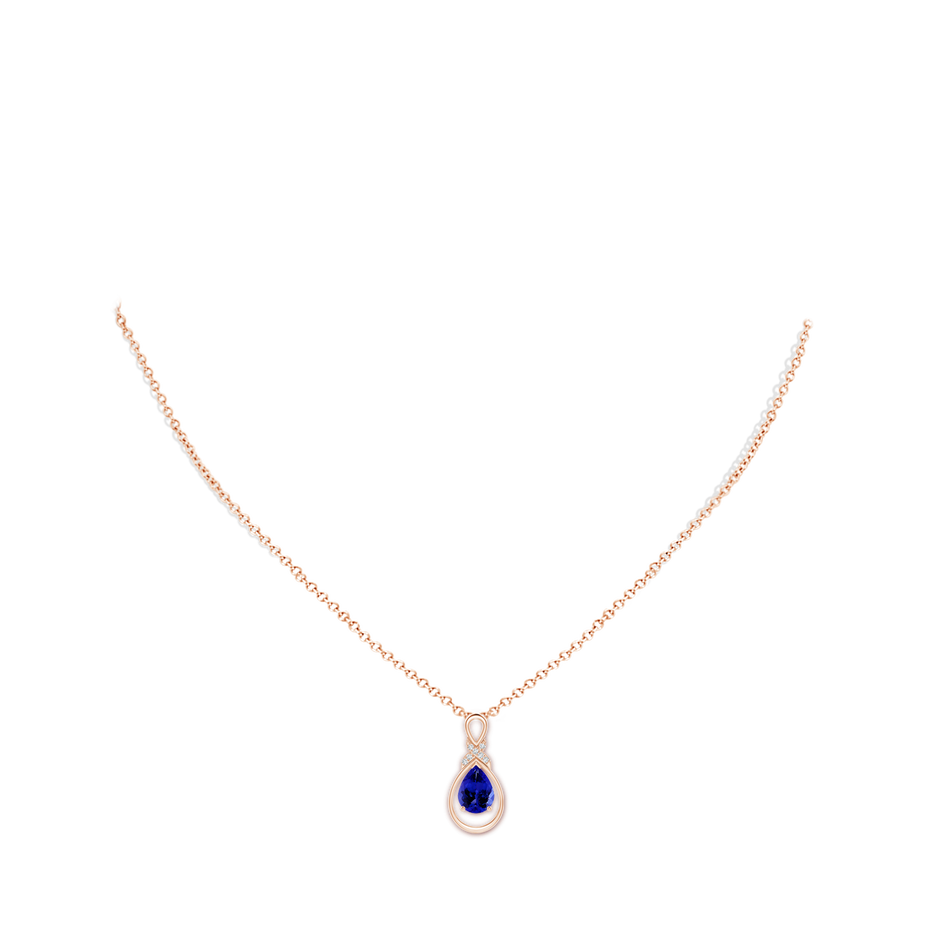 8x6mm AAAA Tanzanite Infinity Pendant with Diamond 'X' Motif in Rose Gold body-neck