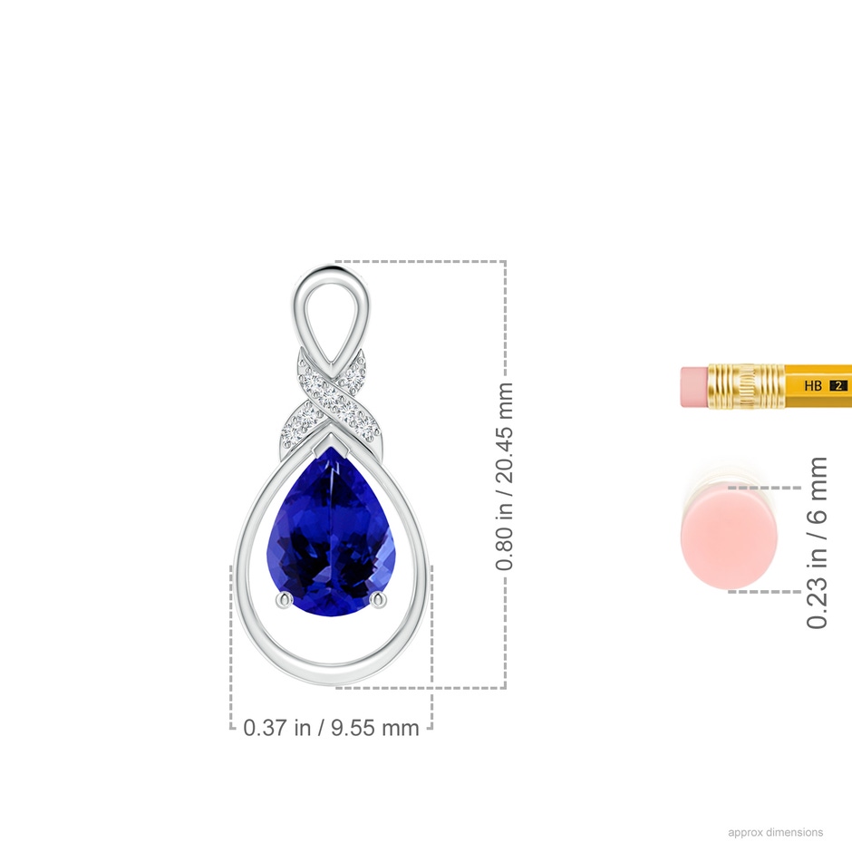 8x6mm AAAA Tanzanite Infinity Pendant with Diamond 'X' Motif in White Gold ruler