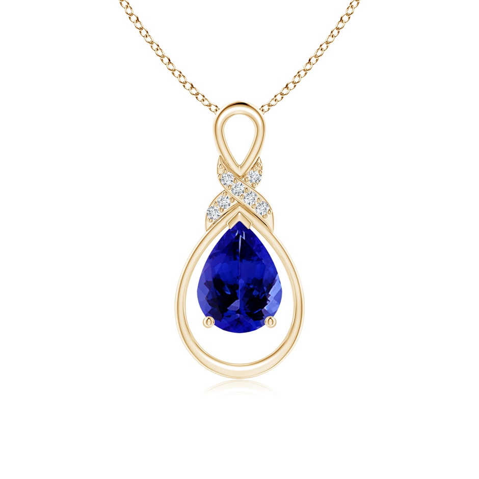 8x6mm AAAA Tanzanite Infinity Pendant with Diamond 'X' Motif in Yellow Gold 