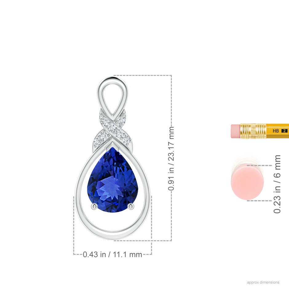 9x7mm AAA Tanzanite Infinity Pendant with Diamond 'X' Motif in White Gold ruler
