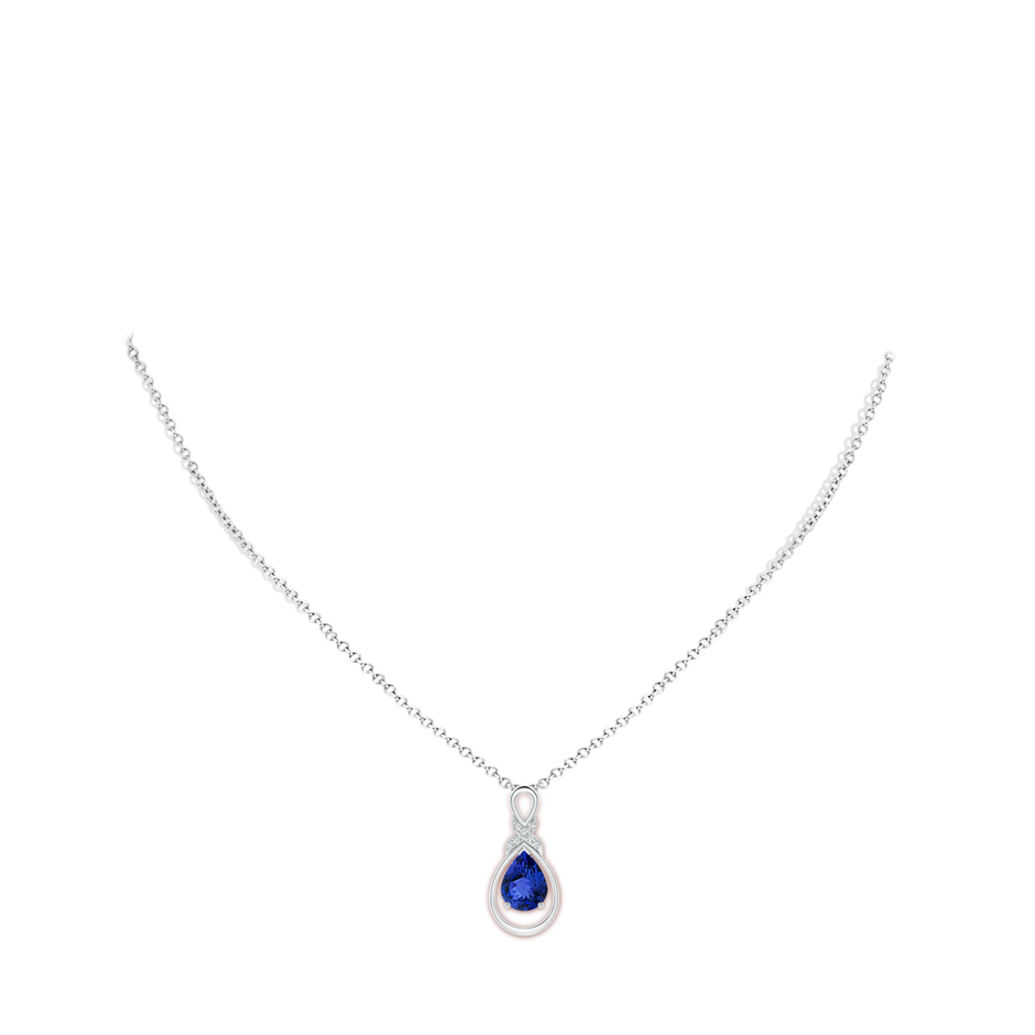 9x7mm AAA Tanzanite Infinity Pendant with Diamond 'X' Motif in White Gold pen