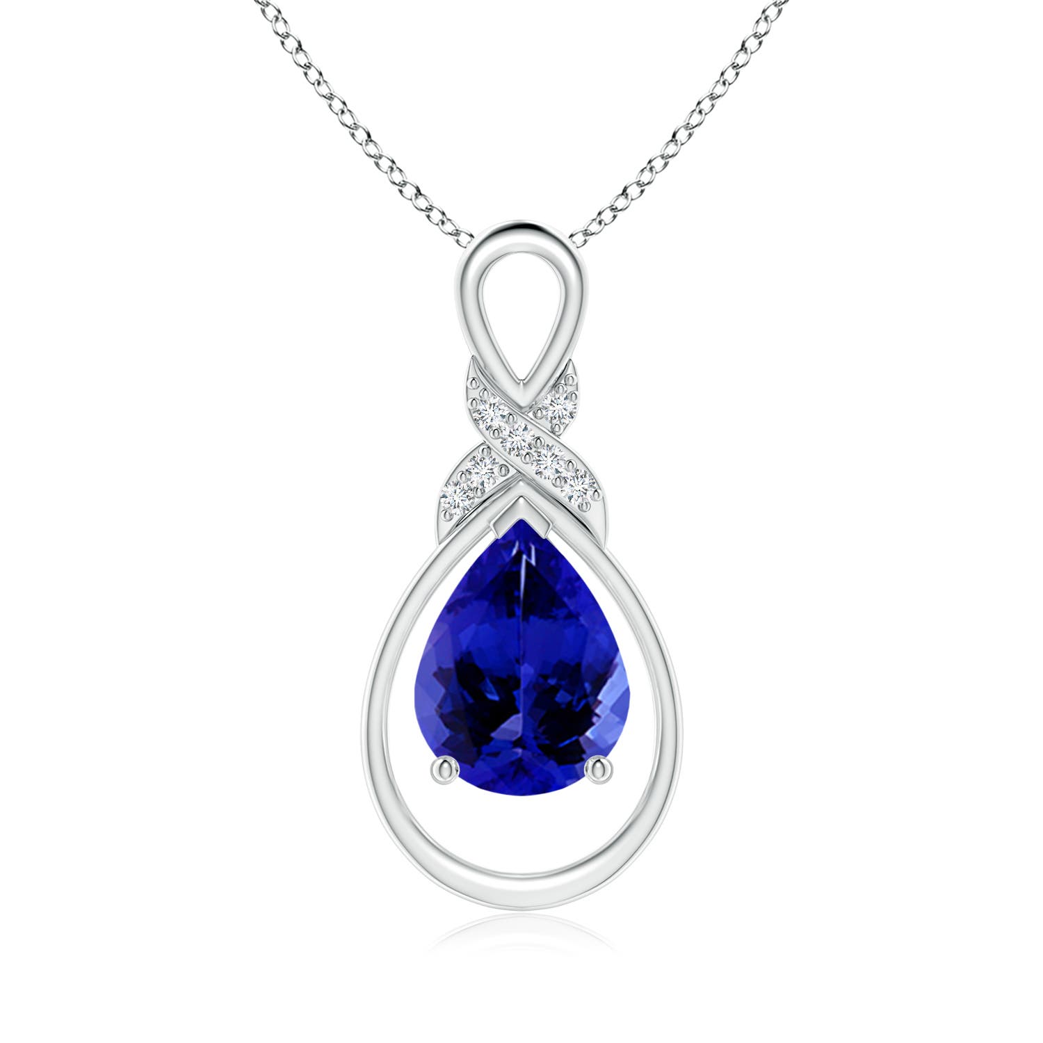 9x7mm AAAA Tanzanite Infinity Pendant with Diamond 'X' Motif in 18K White Gold