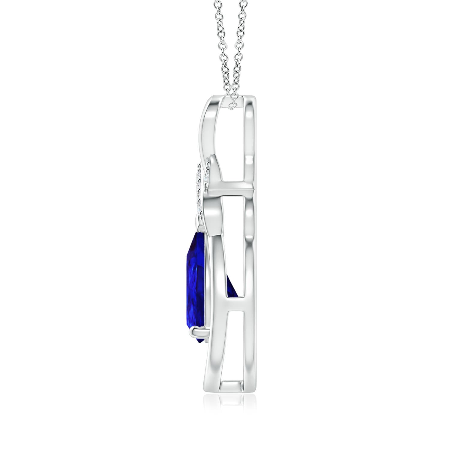 9x7mm AAAA Tanzanite Infinity Pendant with Diamond 'X' Motif in 18K White Gold