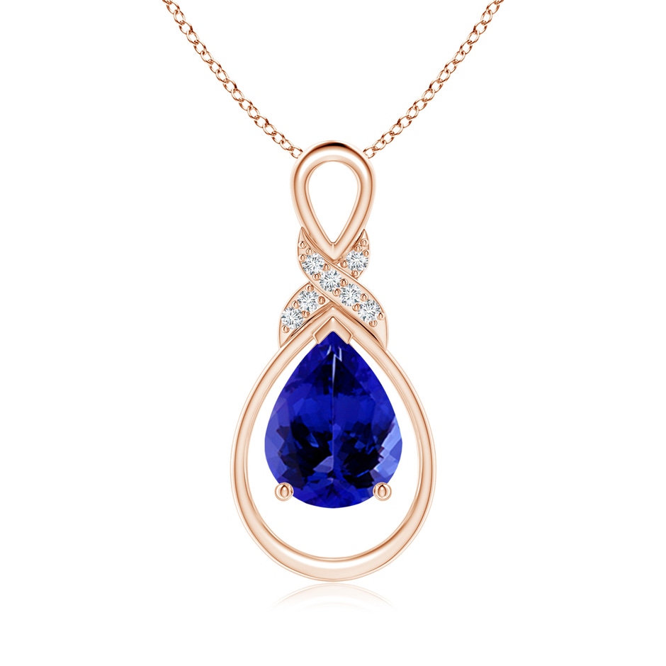 9x7mm AAAA Tanzanite Infinity Pendant with Diamond 'X' Motif in Rose Gold 