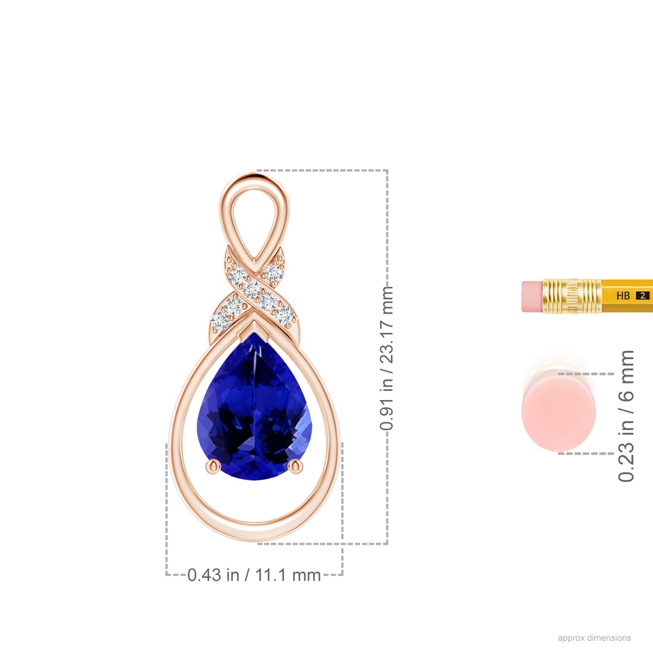 9x7mm AAAA Tanzanite Infinity Pendant with Diamond 'X' Motif in Rose Gold ruler