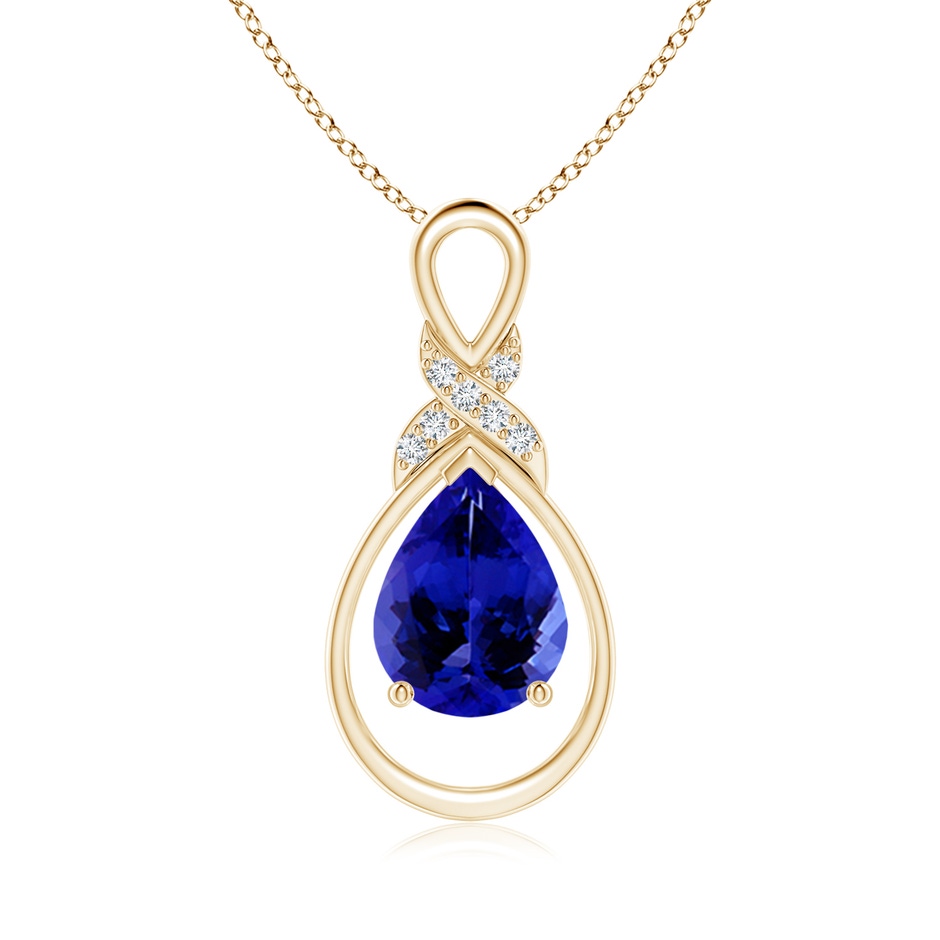 9x7mm AAAA Tanzanite Infinity Pendant with Diamond 'X' Motif in Yellow Gold 