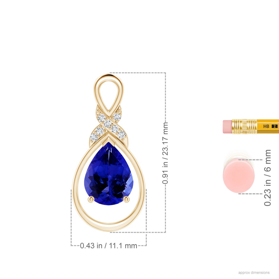 9x7mm AAAA Tanzanite Infinity Pendant with Diamond 'X' Motif in Yellow Gold ruler