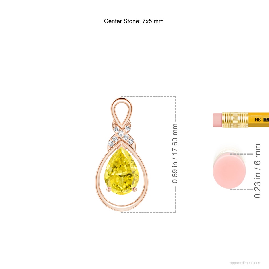 7x5mm AAAA Fancy Intense Yellow Diamond Infinity Pendant with 'X' Motif in Rose Gold ruler