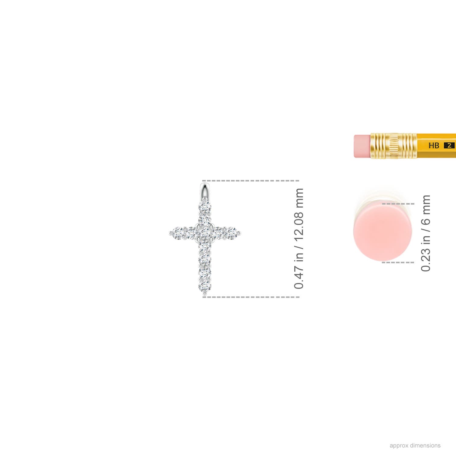 1.2mm GVS2 Prong-Set Diamond Mini Cross Pendant in White Gold - ruler