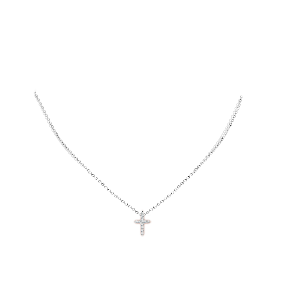 1.2mm GVS2 Prong-Set Diamond Mini Cross Pendant in White Gold body-neck