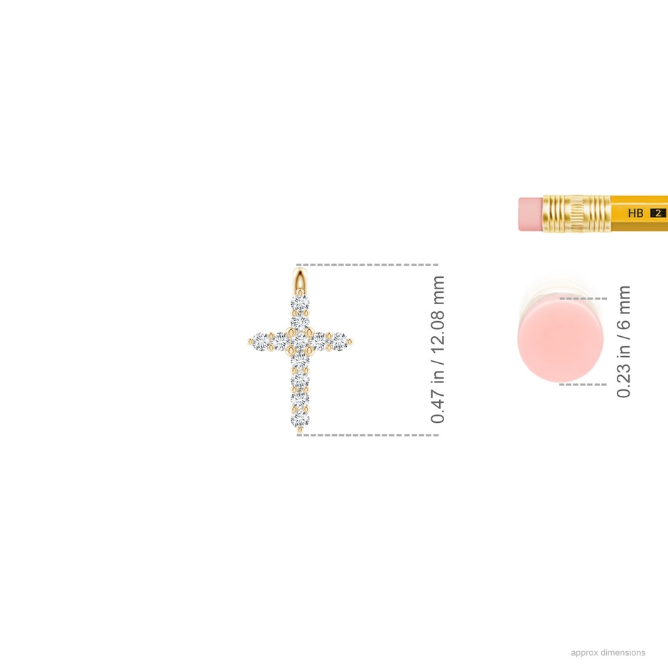 1.2mm GVS2 Prong-Set Diamond Mini Cross Pendant in Yellow Gold ruler
