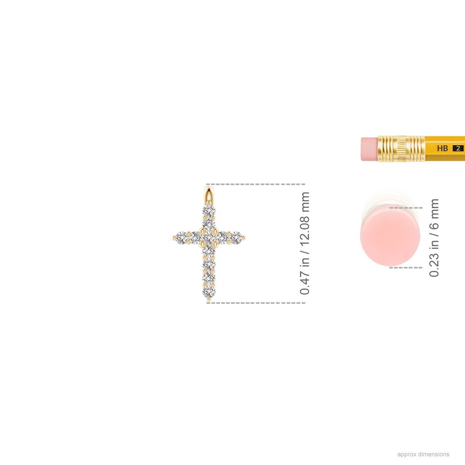 1.2mm IJI1I2 Prong-Set Diamond Mini Cross Pendant in Yellow Gold ruler