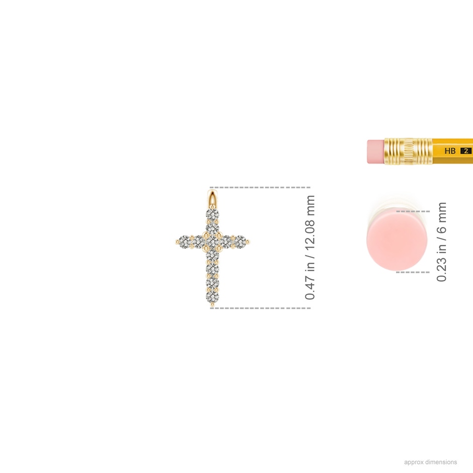 1.2mm KI3 Prong-Set Diamond Mini Cross Pendant in Yellow Gold ruler
