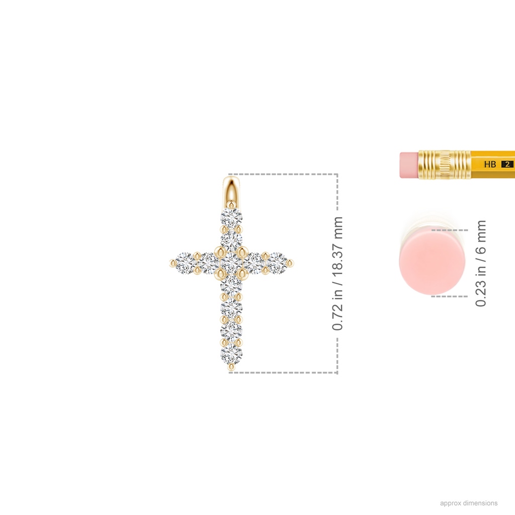 1.9mm HSI2 Prong-Set Diamond Mini Cross Pendant in 10K Yellow Gold Ruler