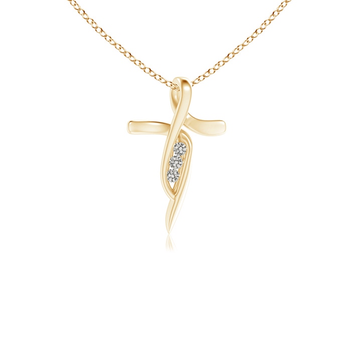 1.8mm KI3 Three Stone Diamond Bypass Ribbon Cross Pendant in Yellow Gold 