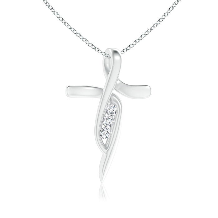 2.5mm GVS2 Three Stone Diamond Bypass Ribbon Cross Pendant in White Gold