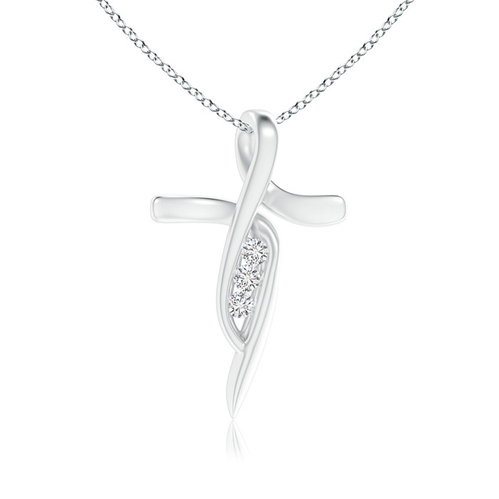 2.5mm HSI2 Three Stone Diamond Bypass Ribbon Cross Pendant in White Gold 