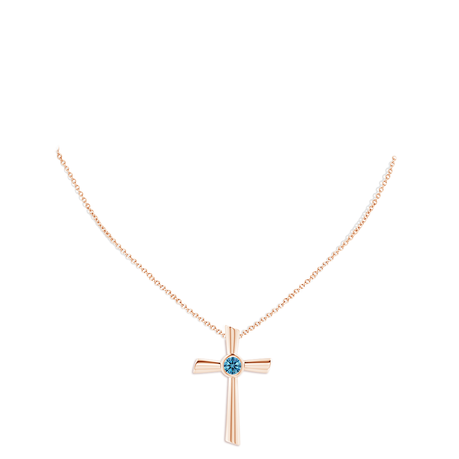 5.1mm AAAA Solitaire Fancy Intense Blue Diamond Cross Pendant in Rose Gold pen