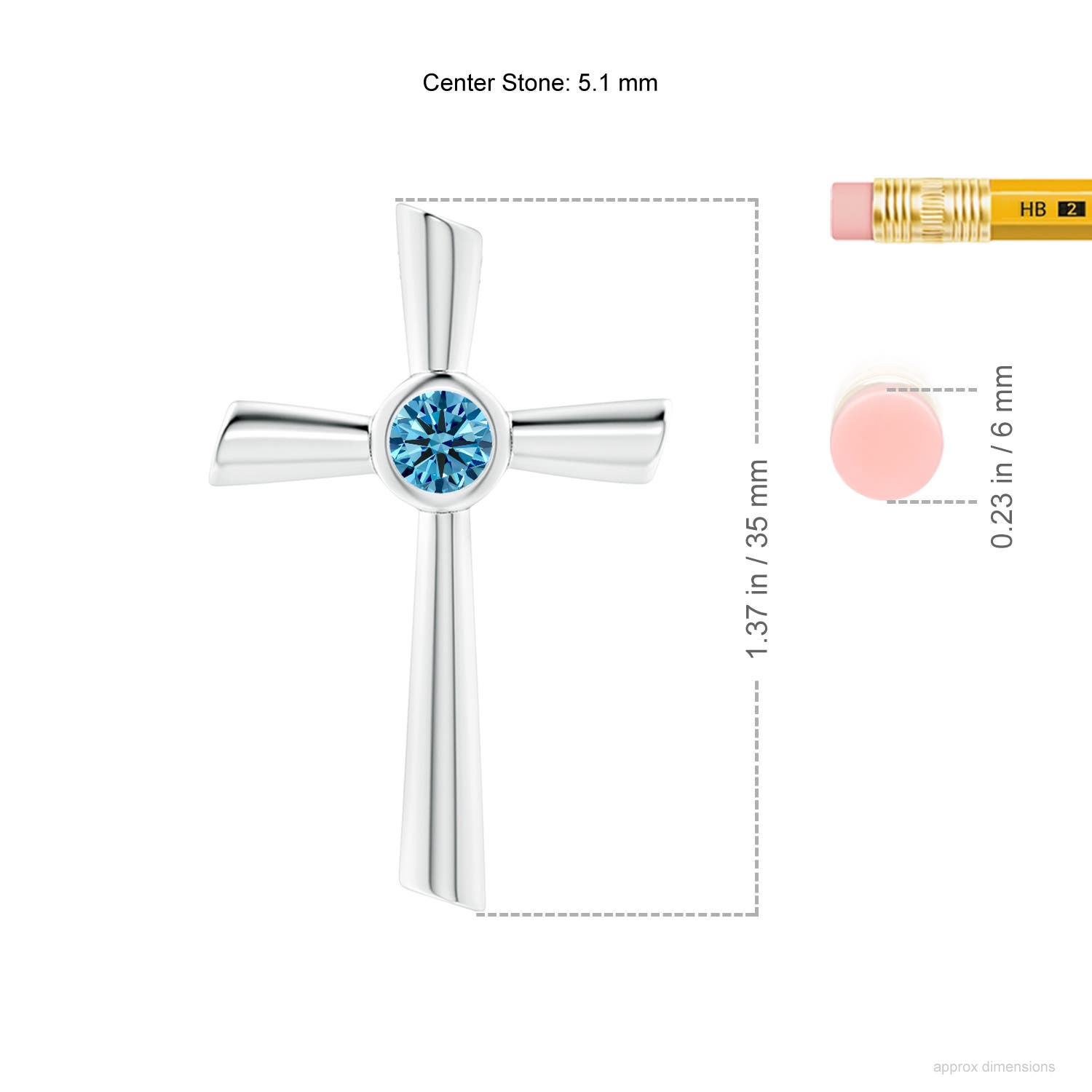 5.1mm AAAA Solitaire Fancy Intense Blue Diamond Cross Pendant in White Gold - ruler