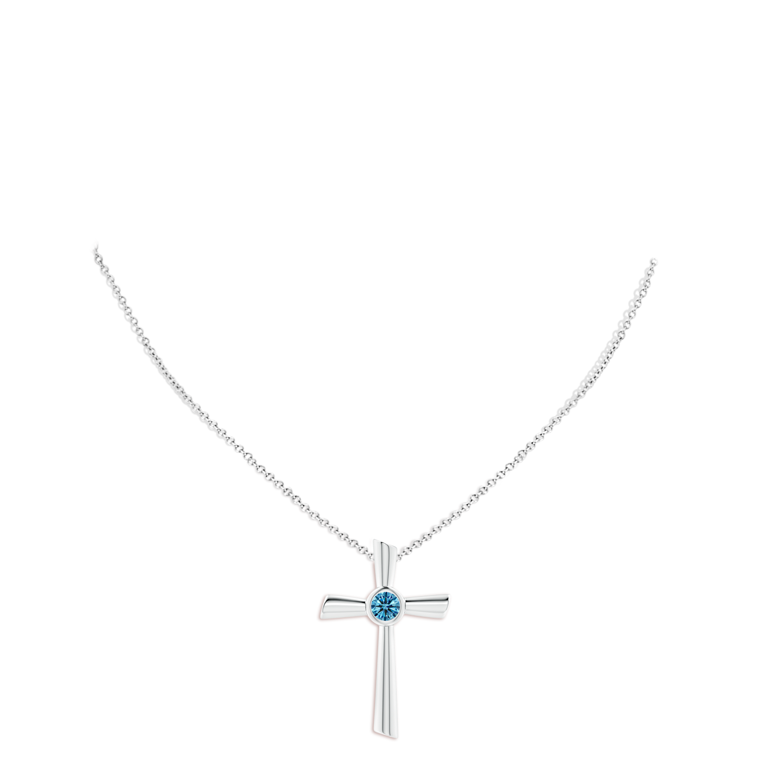 5.1mm AAAA Solitaire Fancy Intense Blue Diamond Cross Pendant in White Gold - body_neck