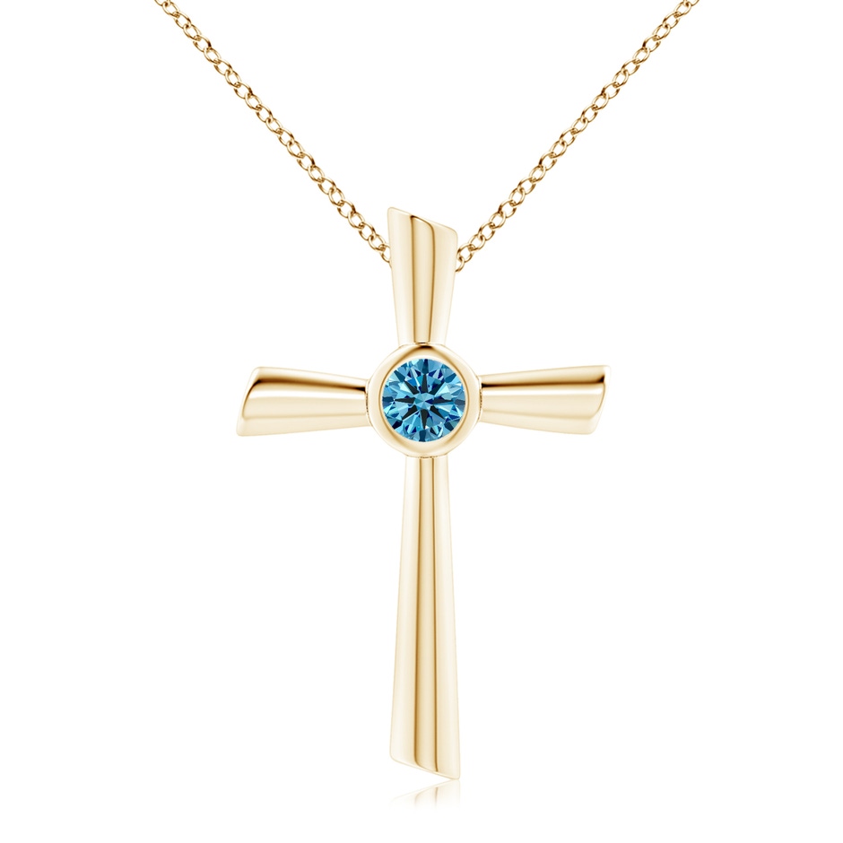 5.1mm AAAA Solitaire Fancy Intense Blue Diamond Cross Pendant in Yellow Gold 