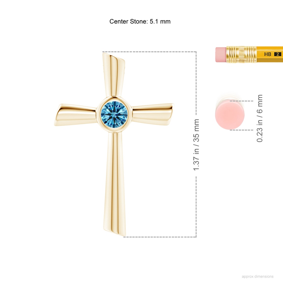 5.1mm AAAA Solitaire Fancy Intense Blue Diamond Cross Pendant in Yellow Gold ruler