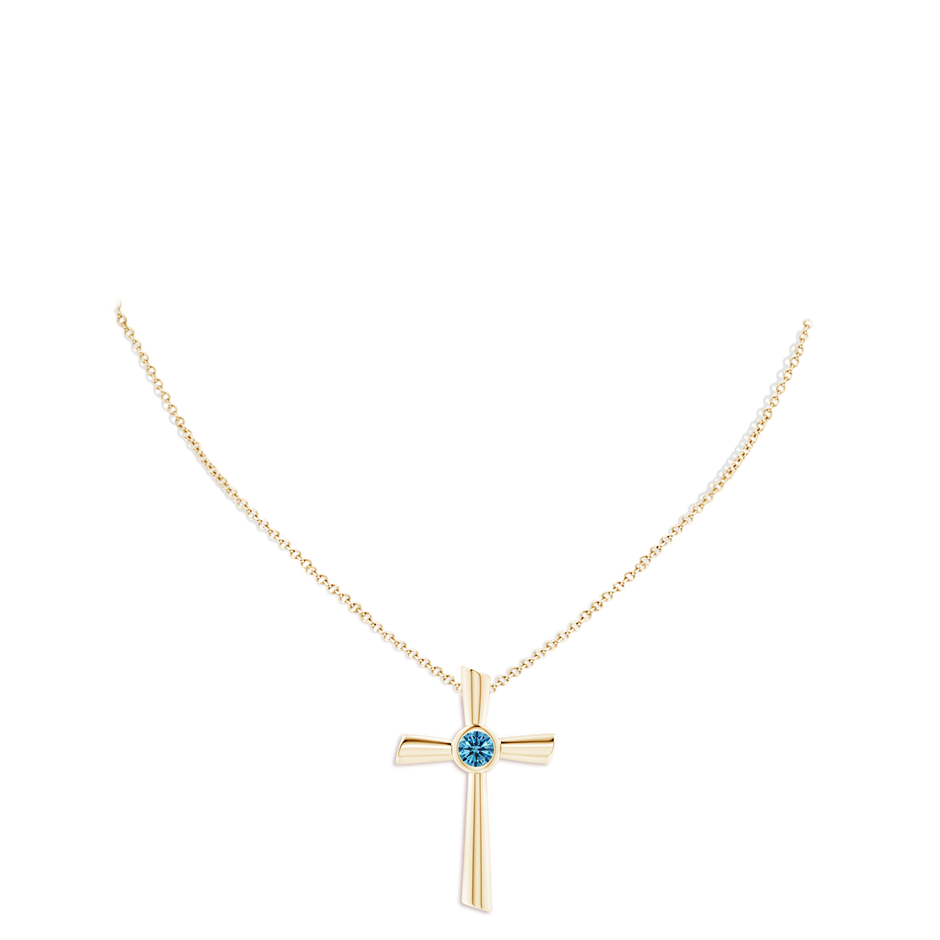 5.1mm AAAA Solitaire Fancy Intense Blue Diamond Cross Pendant in Yellow Gold pen