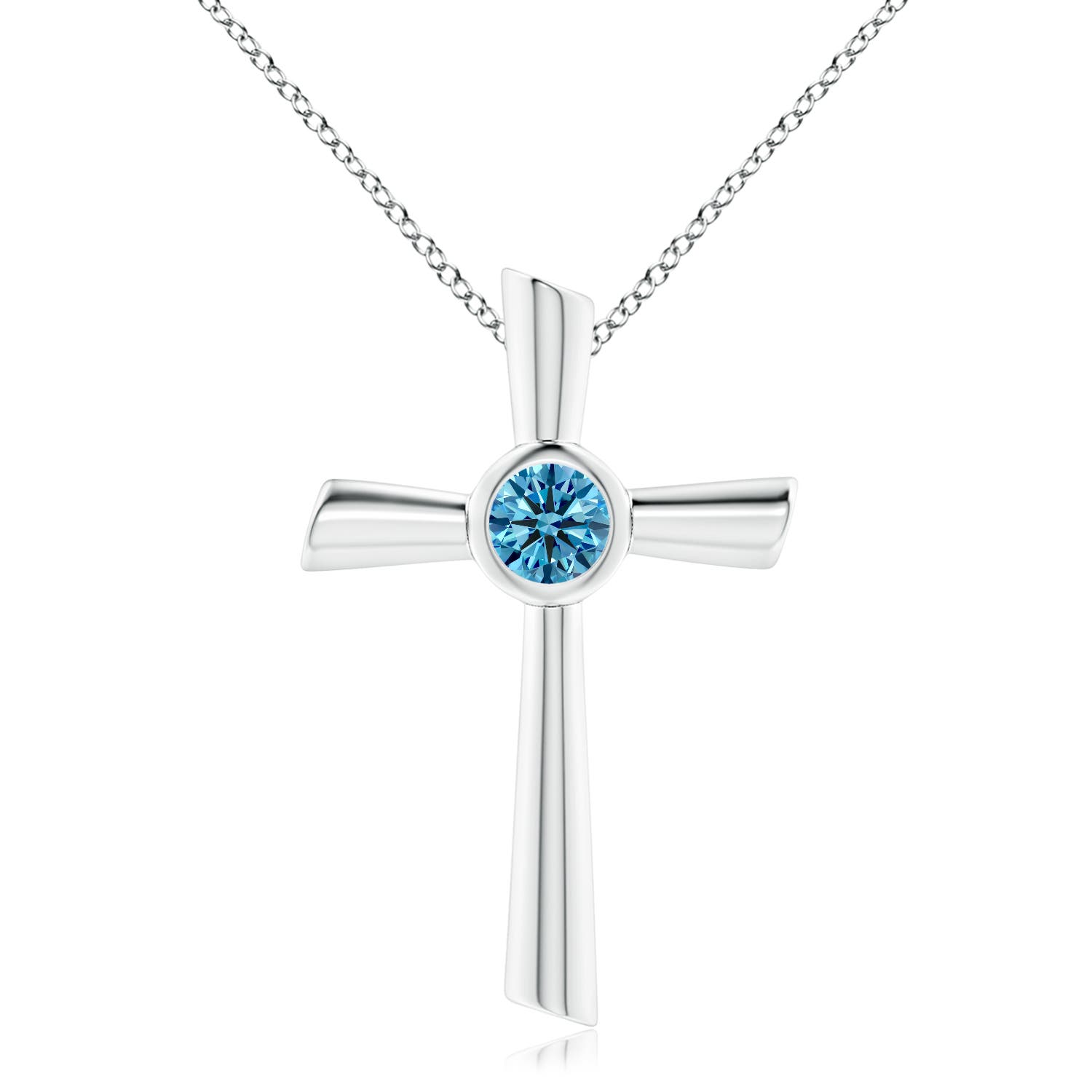 Angara 1.0 CTW Bezel-Set Solitaire Round Fancy Intense Blue Diamond Cross Pendant in 18K White Gold