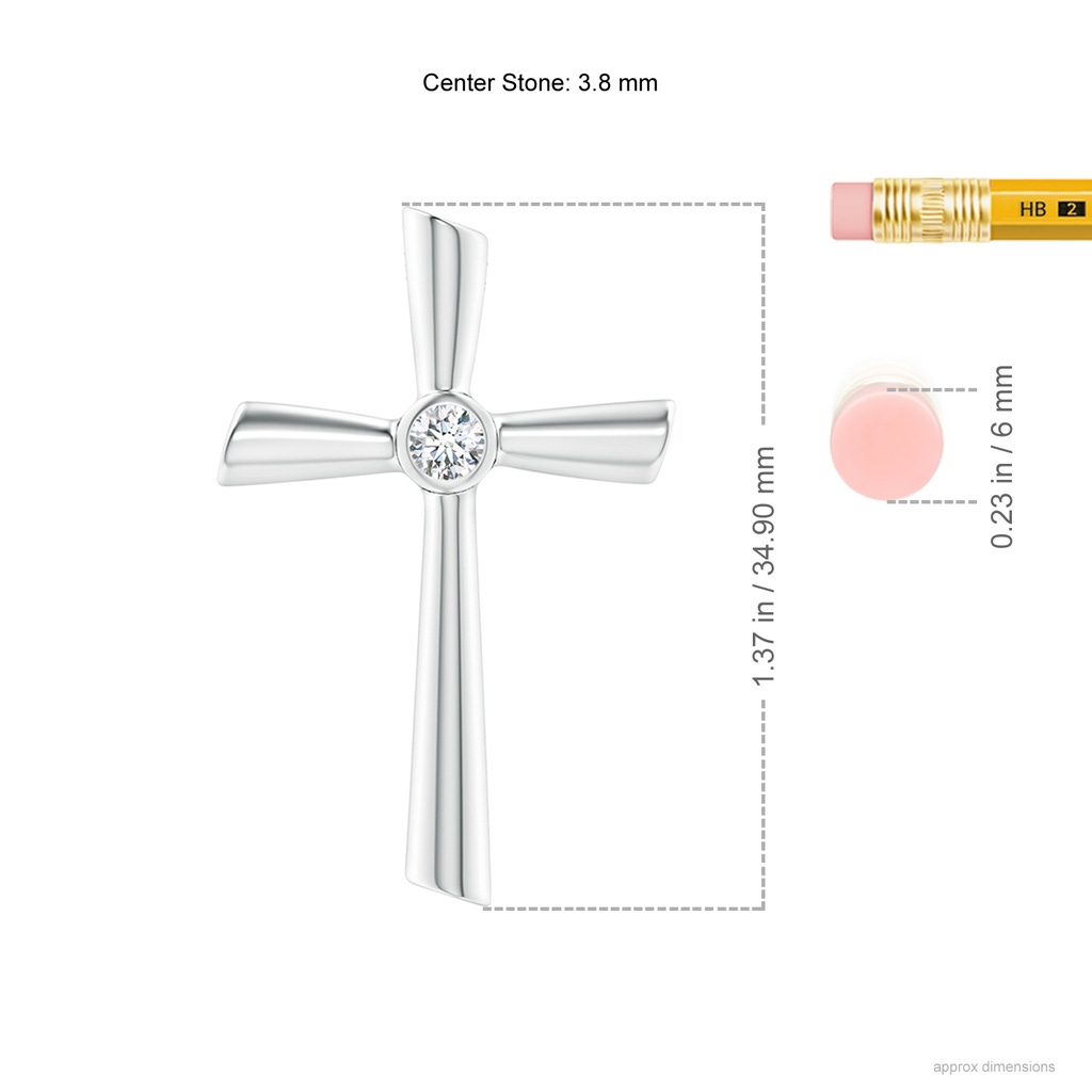 3.8mm GVS2 Solitaire Diamond Cross Pendant in P950 Platinum ruler