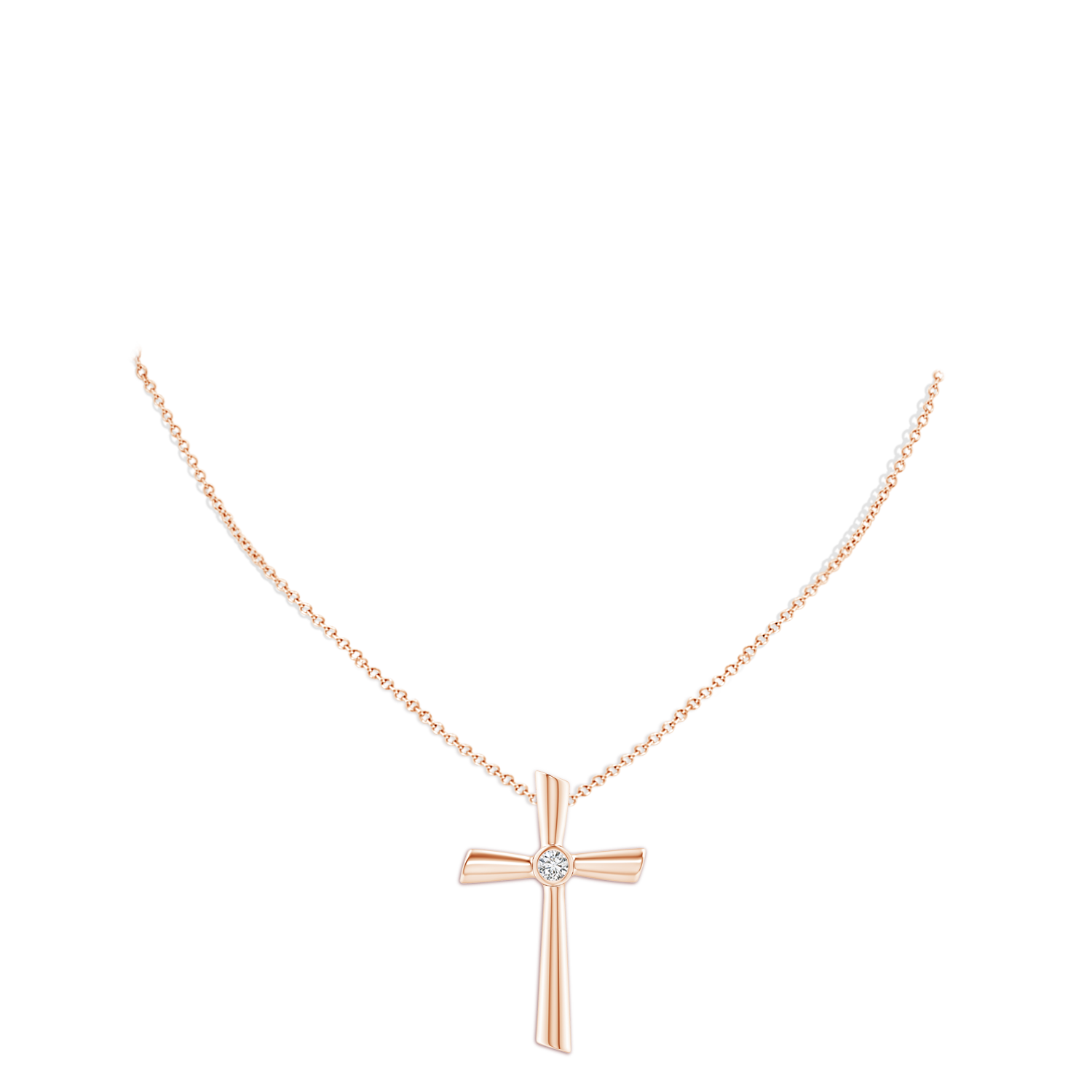 3.8mm HSI2 Solitaire Diamond Cross Pendant in 18CT Rose Gold - body_neck
