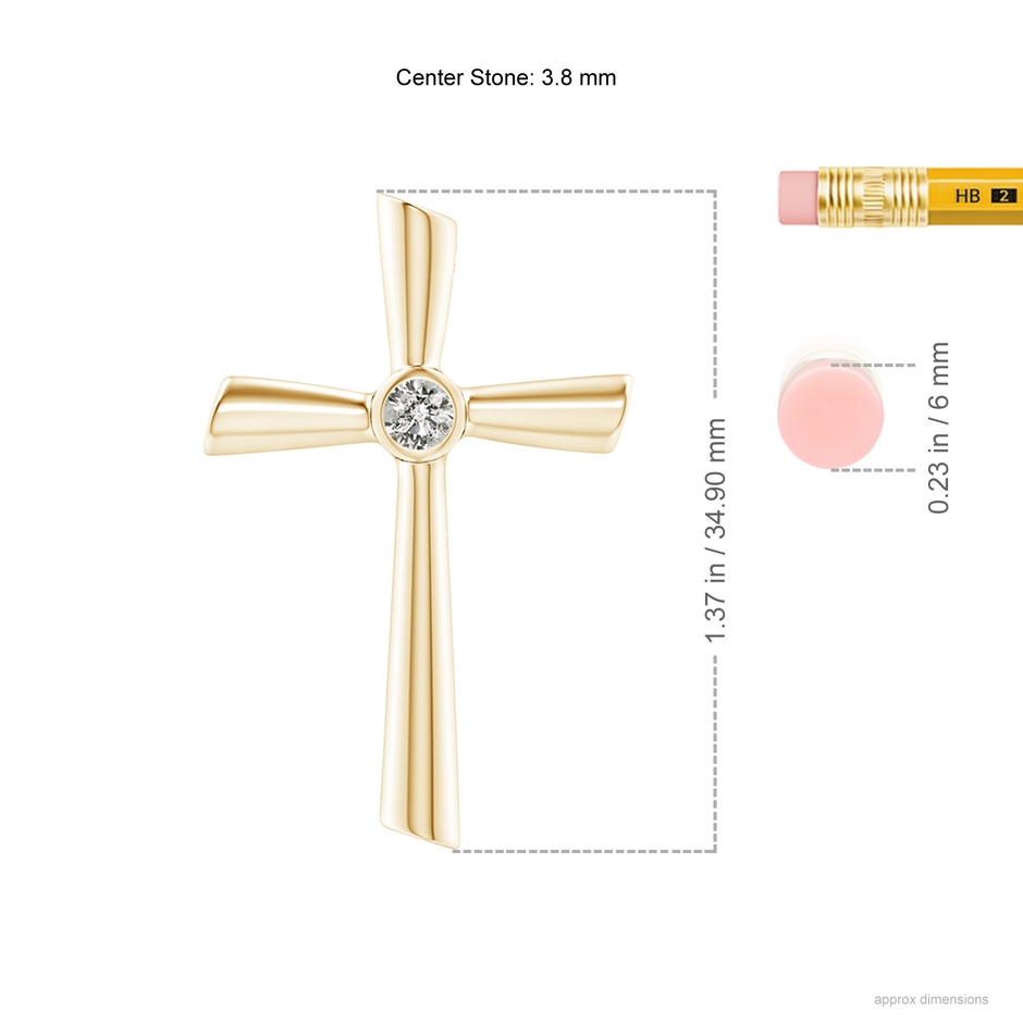 3.8mm KI3 Solitaire Diamond Cross Pendant in Yellow Gold ruler