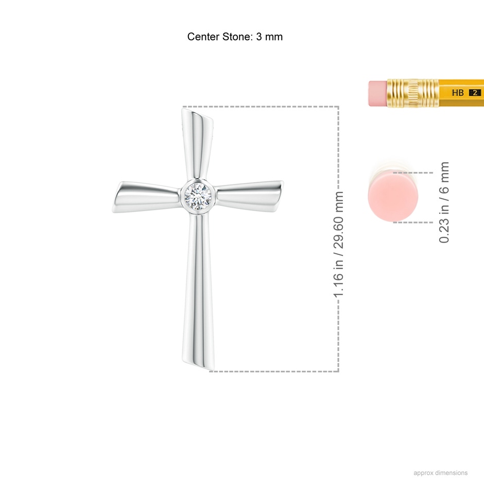 3mm GVS2 Solitaire Diamond Cross Pendant in White Gold ruler