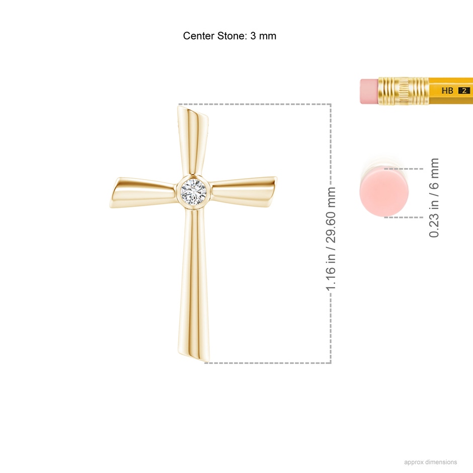 3mm HSI2 Solitaire Diamond Cross Pendant in 18K Yellow Gold ruler