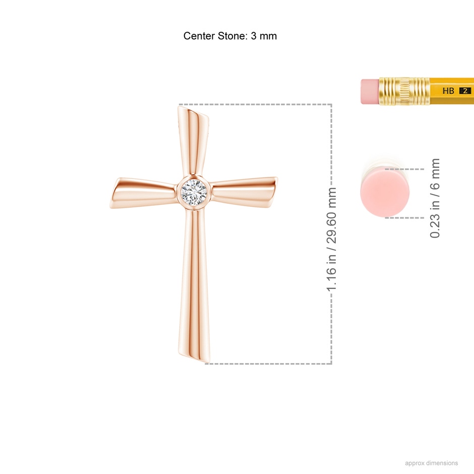 3mm HSI2 Solitaire Diamond Cross Pendant in 9K Rose Gold ruler